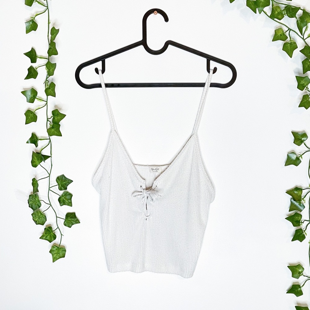 BRANDY MELVILLE Bethany White Ribbed Lace Up Tank